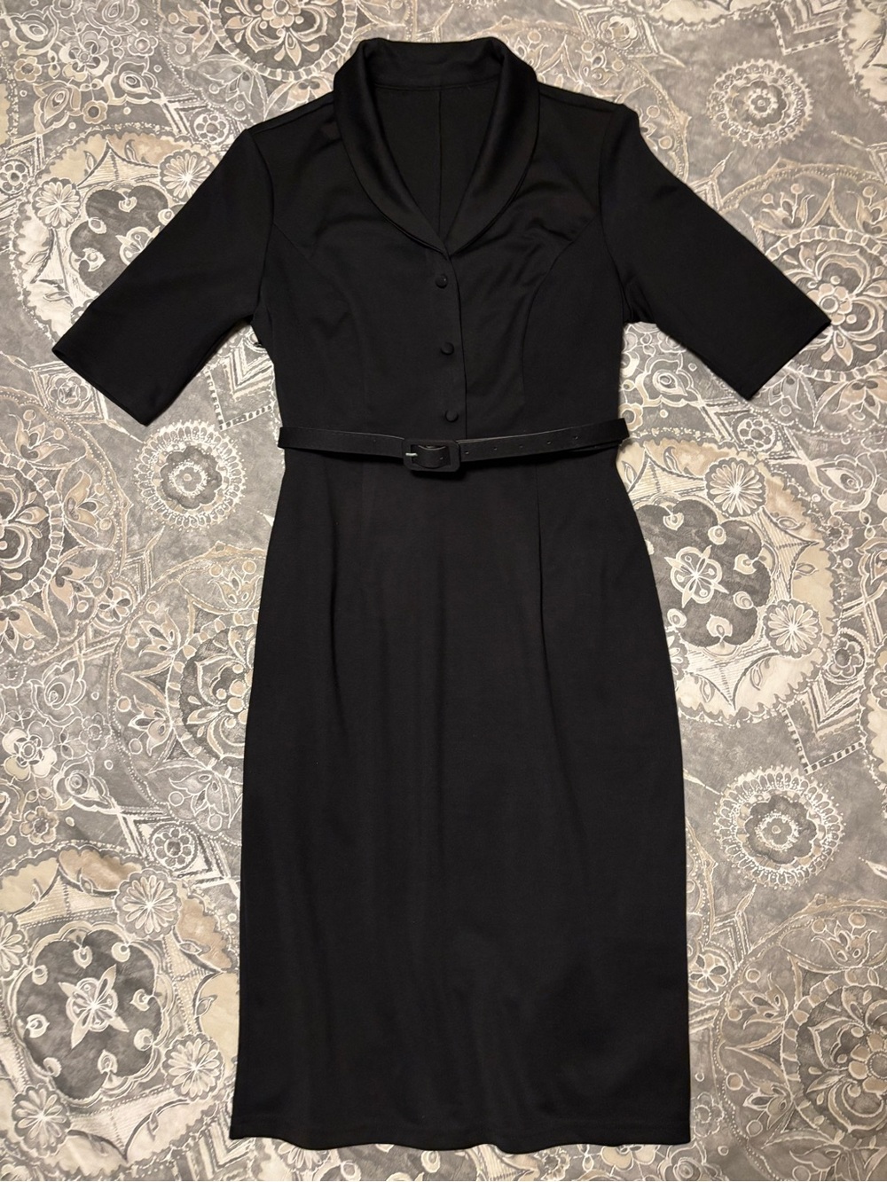 Classic Black Belted Sheath Dress - Women's